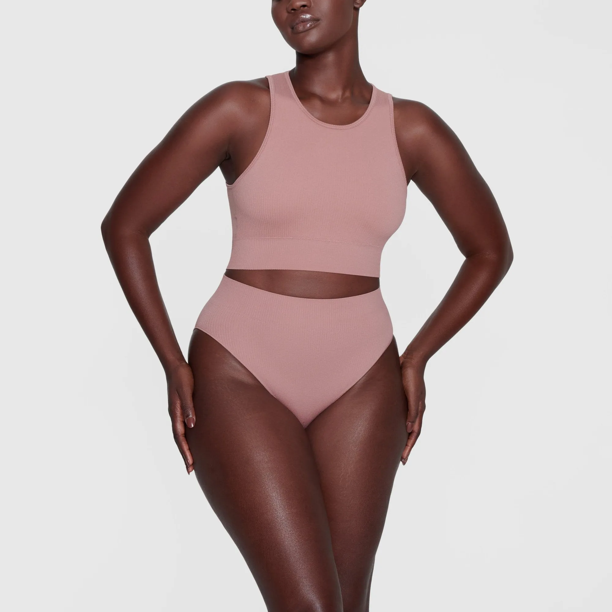 STRETCH RIB HIGH NECK BRA | ROSE CLAY