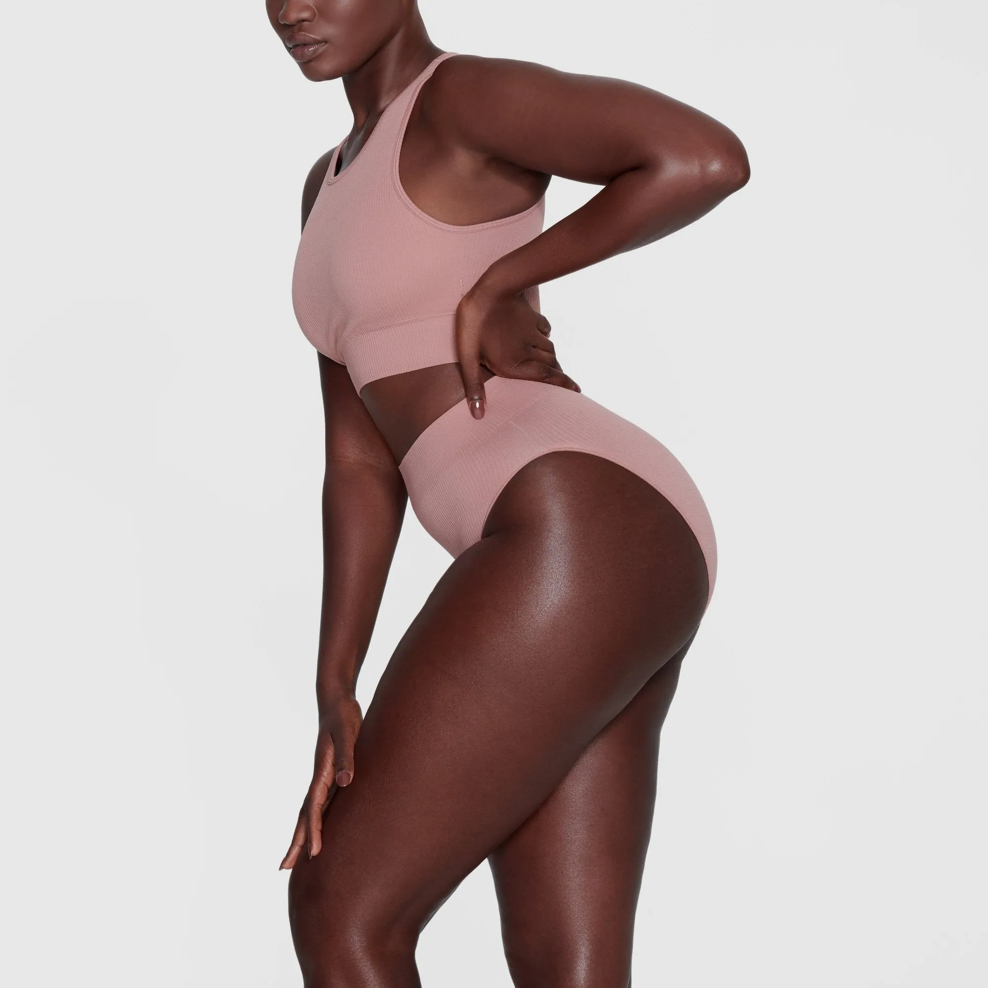 STRETCH RIB HIGH NECK BRA | ROSE CLAY