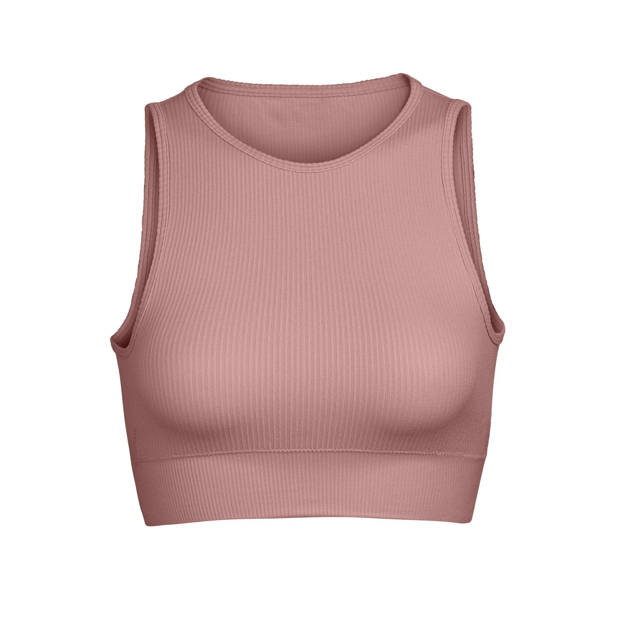 STRETCH RIB HIGH NECK BRA | ROSE CLAY