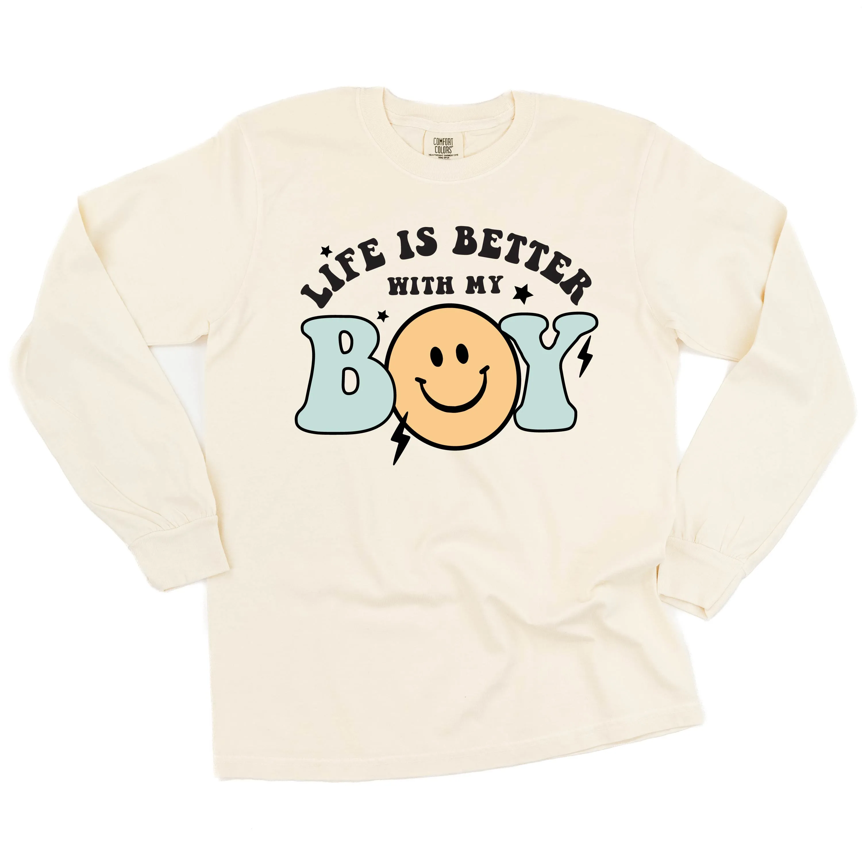 THE RETRO EDIT - Life is Better with My Boy (Singular) - LONG SLEEVE COMFORT COLORS TEE