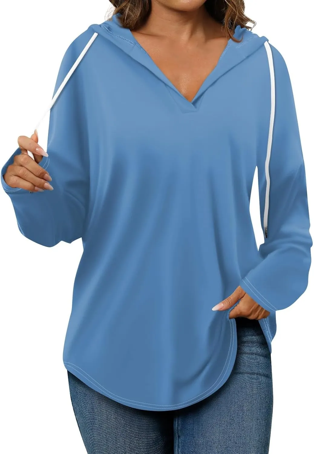 Women Hoodies Oversized Drawstring Lightweight Sweatshirts Hooded Fall Fashion 2024 Plain Tunic Hoodies