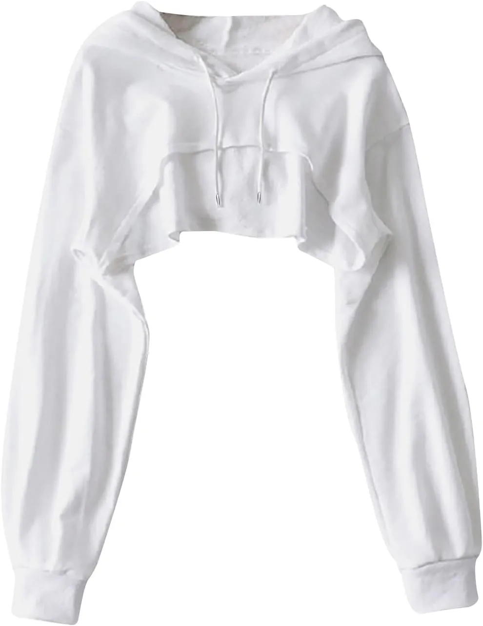 Women Long Sleeve Cropped Hoodies Cut Out Front Super Crop Top Drawstring Workout Aesthetic Hip Hop Sexy Sweatshirts