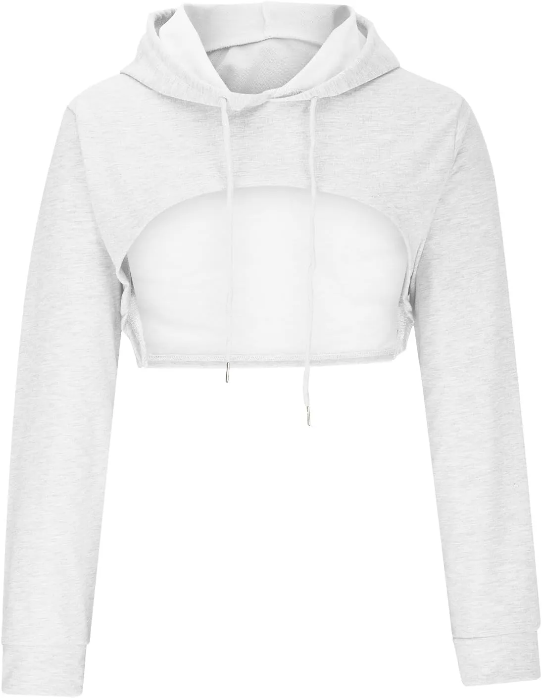 Women Long Sleeve Cropped Hoodies Cut Out Front Super Crop Top Drawstring Workout Aesthetic Hip Hop Sexy Sweatshirts