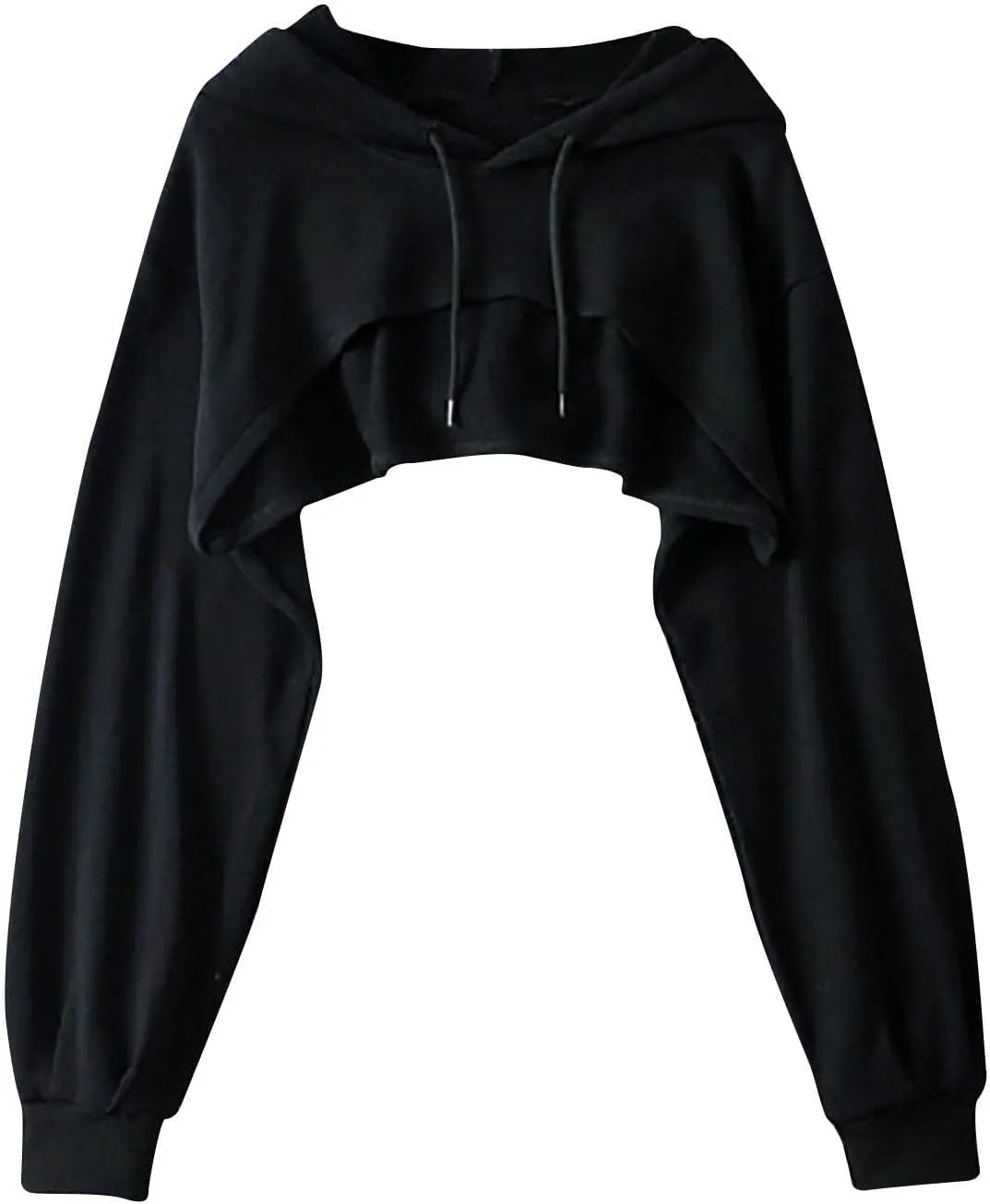 Women Long Sleeve Cropped Hoodies Cut Out Front Super Crop Top Drawstring Workout Aesthetic Hip Hop Sexy Sweatshirts