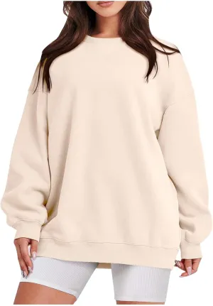 Women's Solid Color Sweatshirt Hoodie Round Neck Pullover Sweater Casual Comfort Fall Fashion Clothing